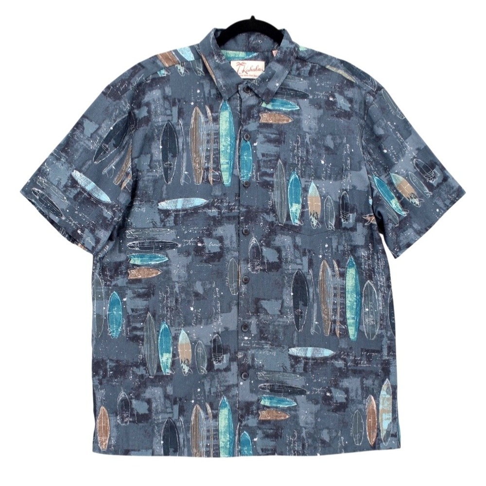 KAHALA Button Down Shirt Large Shaping Room Surfboards Hawaiian Print‎